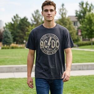 NWT AC/DC Unisex Black Short Sleeve Graphic Tee Shirt Vintage Look 1976- Size 2X